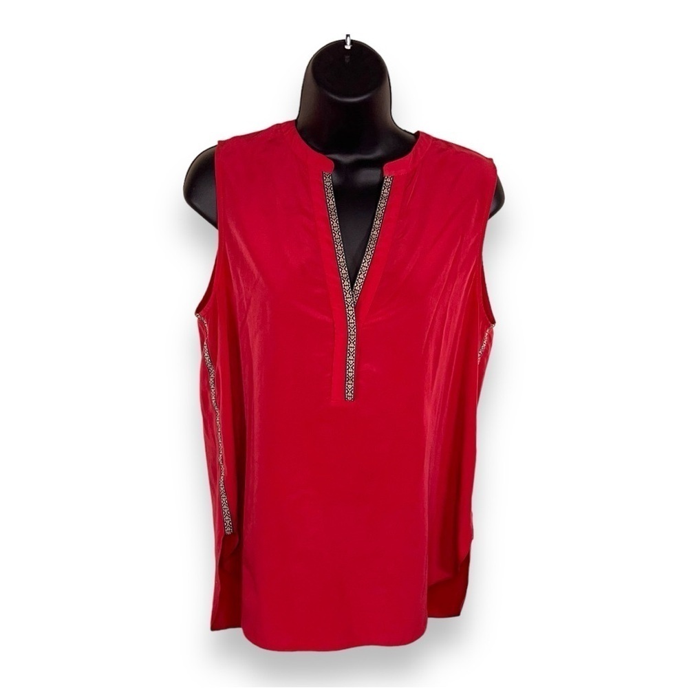 XS ZOA CORAL REDORANGE BOHO SATIN SLEEVELESS TOP HENLEY COLORFUL LIGHTWEIGHT